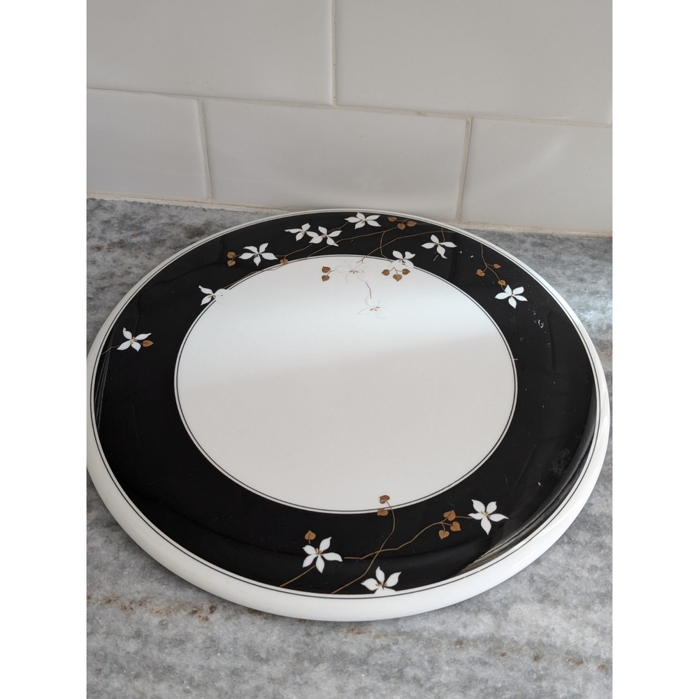 VTG Mikasa Black and White Floral Porcelain Cheese Tray 10.5"